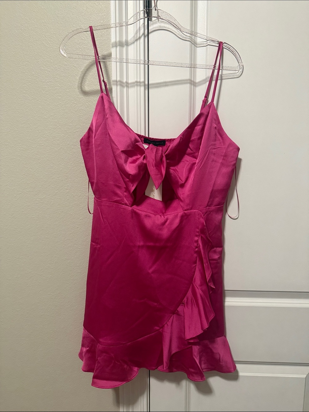 NWT Cotton Candy LA Fuchsia Tie Front Satin Dress